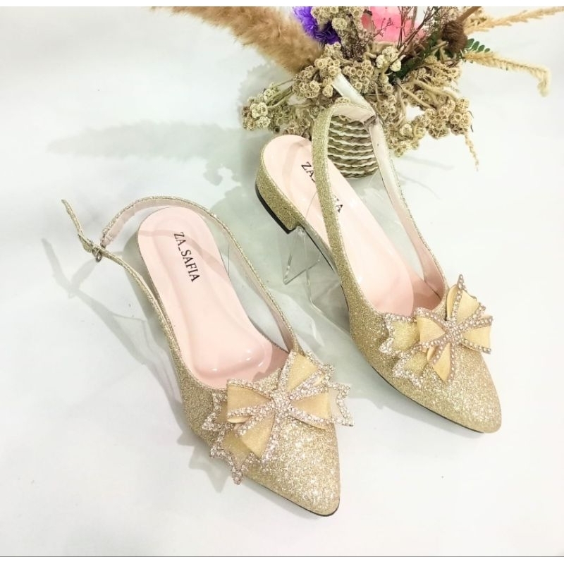 ZASAFIA SN26 - Heels Wanita Elegan 3 cm Pita Glitter - Gambar 5