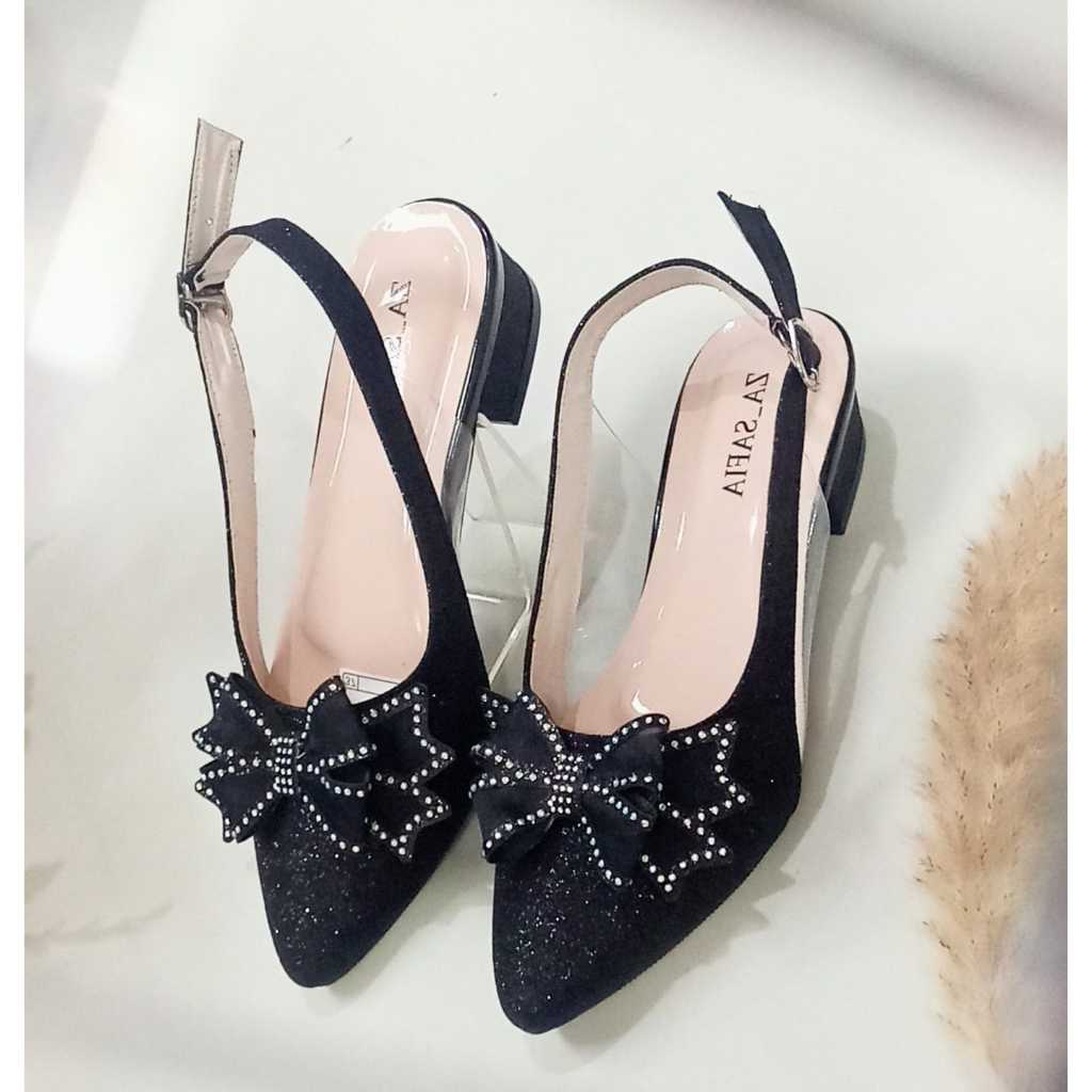 ZASAFIA SN26 - Heels Wanita Elegan 3 cm Pita Glitter - Gambar 4
