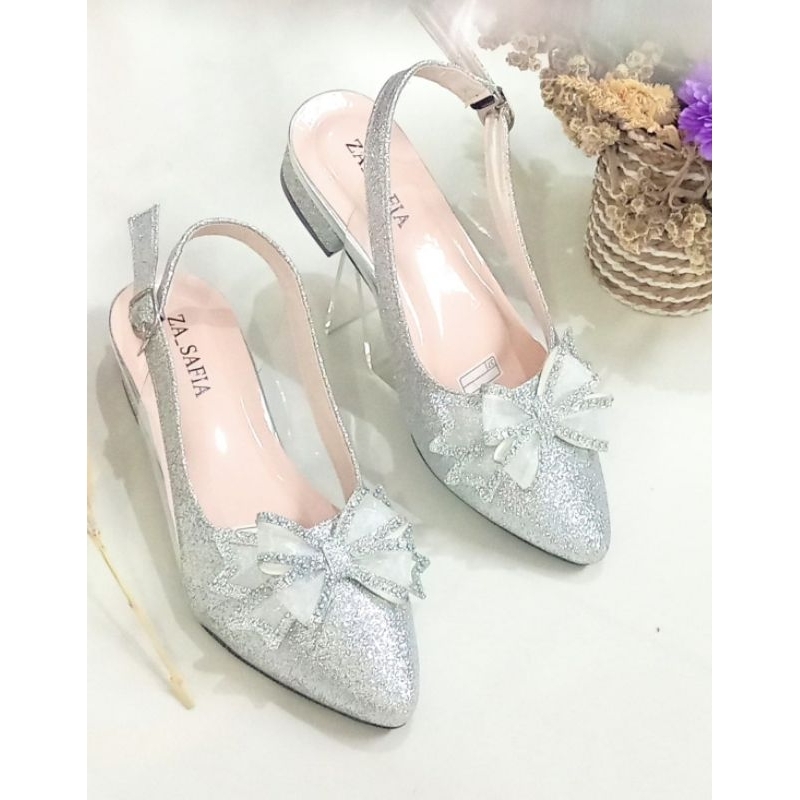 ZASAFIA SN26 - Heels Wanita Elegan 3 cm Pita Glitter - Gambar 3