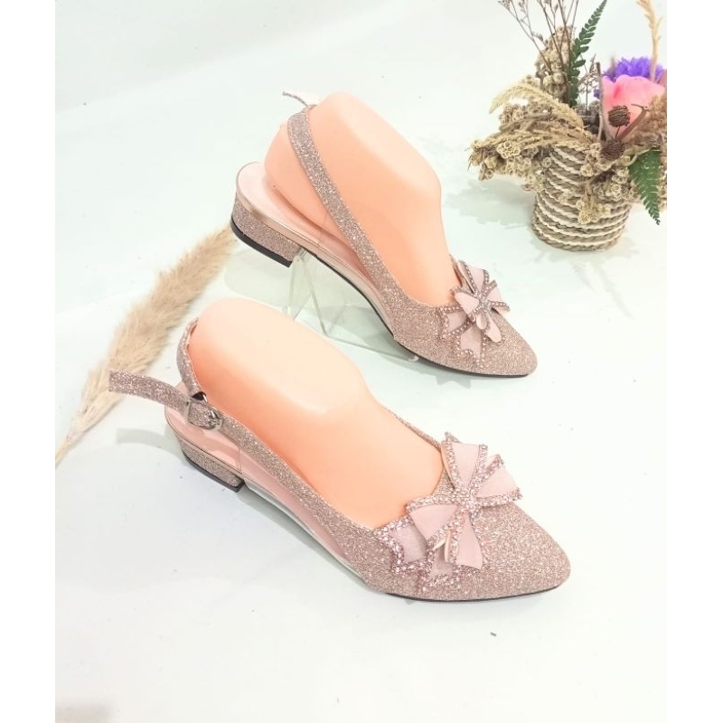 ZASAFIA SN26 - Heels Wanita Elegan 3 cm Pita Glitter - Gambar 2
