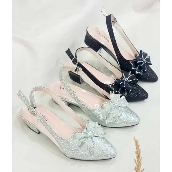 ZASAFIA SN26 - Heels Wanita Elegan 3 cm Pita Glitter