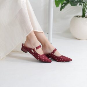 ZASAFIA - Sandal Bustong Wanita Polkadot Pointed Toe Hak Tahu Cantik