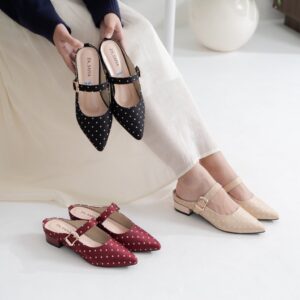 ZASAFIA - Sepatu Heels Wanita Polkadot Tali Gesper Model Mule Shoes